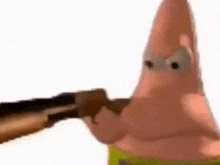 a close up of patrick star from spongebob squarepants holding a sword .