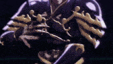 a close up of a person wearing armor with a crown on their chest