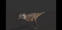 a 3d model of a dinosaur running with a pause button in the corner