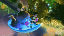 a cartoon of a boy riding a rabbit with the word elio in the bottom right corner