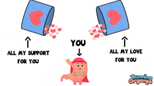 a cartoon of a girl surrounded by hearts that says chloe