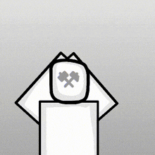 a black and white drawing of a person with a hood and axe on their head .