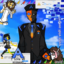 a cartoon of a man in a suit and tie with the words i love my husband on the bottom right