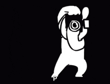a white rabbit is holding a camera and taking a picture of a yellow star .