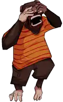 a cartoon of a monkey wearing a striped shirt and shorts screaming