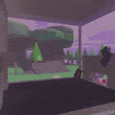 a computer generated image of a house with trees and stairs
