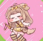 a drawing of a girl with a bow on her head holding a bow and arrow