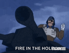 a cartoon of a man in a tank with the words fire in the hole below him
