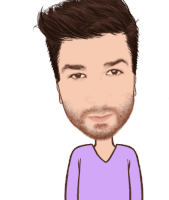a caricature of a man with a beard and a purple shirt