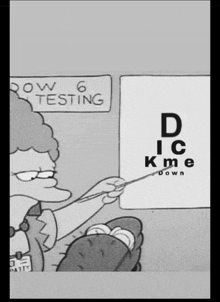a cartoon shows a woman pointing at a sign that says row 6 testing