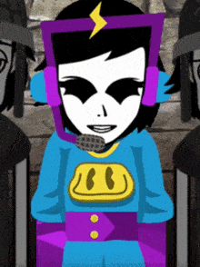 a cartoon character with a lightning bolt on her head is wearing headphones