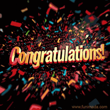the word congratulations is surrounded by confetti and fireworks