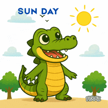 a cartoon illustration of a crocodile with the words " sunday " above it