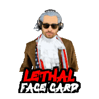 a lethal face card sticker with a man in a suit and tie