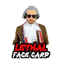 a lethal face card sticker with a man in a suit and tie