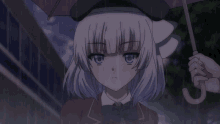 a girl with white hair is holding an umbrella