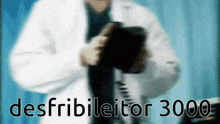 a man in a lab coat and tie is holding a camera in his hands .