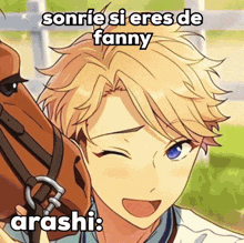 a picture of a boy holding a horse with a caption that says sonrie si eres de fanny