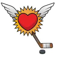a cartoon drawing of a heart with wings and a hockey stick that says big suisse