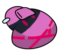 a cartoon drawing of a pink object with a black stripe