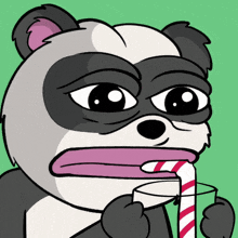 a cartoon drawing of a bear drinking through a striped straw