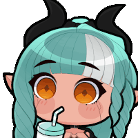 a cartoon drawing of a girl with horns drinking from a straw