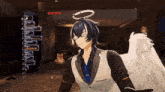 a video game character with angel wings and a halo around his head