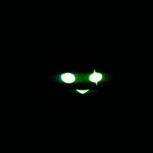 a glowing green face with sharp teeth on a dark background