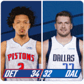 a pistons player and a dallas player are shown side by side