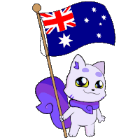 a cartoon drawing of a cat holding a flag