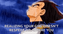 a cartoon character is standing in the rain with the words realizing your girl does n't respect or admire you