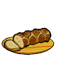 a cartoon drawing of a loaf of bread on a wooden cutting board .