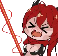 a pixel art drawing of a girl with red hair holding a red sword