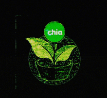 a green logo with a plant in a pot and the word chia