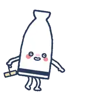 a cartoon drawing of a bottle with arms and legs holding a bottle opener