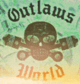 a poster with a skull and crossbones and the words outlaws world