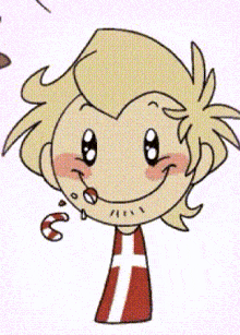 a cartoon drawing of a boy with a cross on his neck