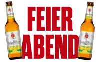 two bottles of könig pilsen radler beer are displayed in front of a sign that says feier abend