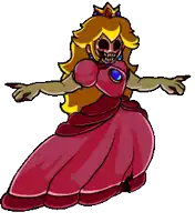 a cartoon of princess peach with a crown on her head and arms outstretched .