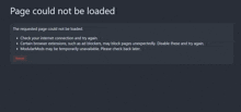 a page that says page could not be loaded at the top of it
