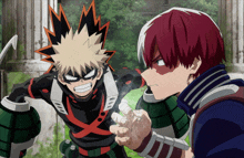 bakugo and todoroki are standing next to each other in a cartoon scene