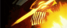 a close up of a person 's mouth with a sword coming out of it