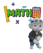 a cartoon character with a calculator and the word math