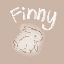 a drawing of a rabbit with finny written on it