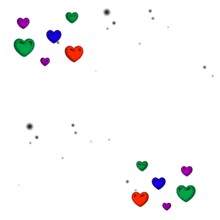 colorful hearts are surrounding arabic writing that says ' a ' in red