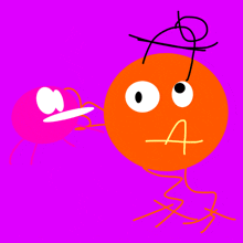 a cartoon drawing of an orange circle with the letter a on it 's face