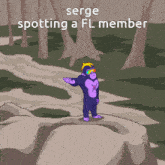 a cartoon of a gorilla standing on a rock with the words serge spotting a fl member below him