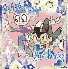 a picture of cartoon characters with the words good morning