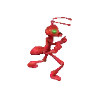 a red ant with green eyes and long legs