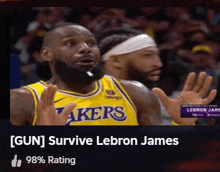 a picture of lebron james with a percentage rating of 98